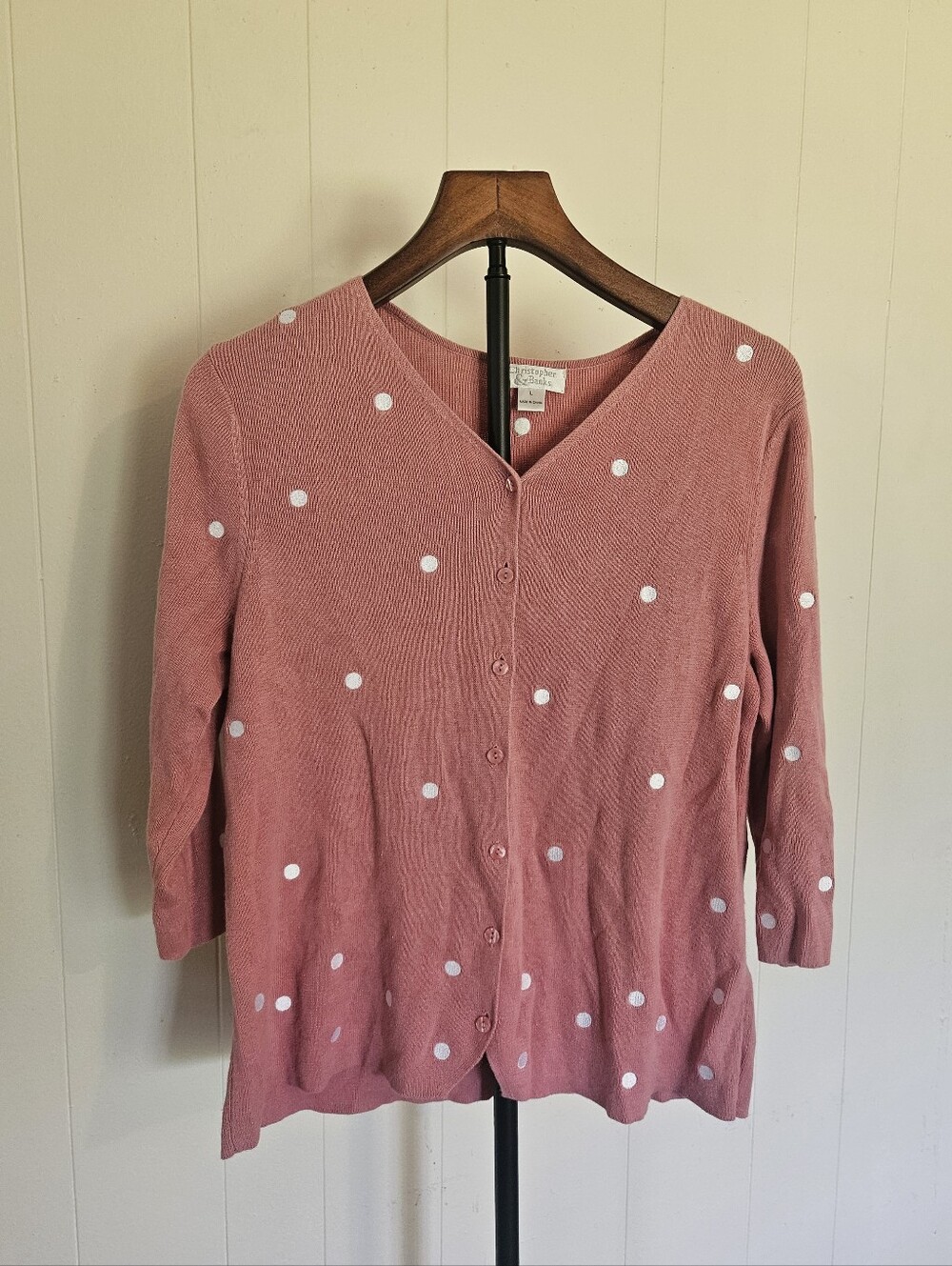 Christopher & Banks Rose Pink Polka Dot Button Front Cardigan Size Large